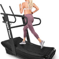 Curved Manual Treadmill, Non-Electric Curve Treadmill with 4 Resistance Levels, Self-Generated Air Runner with LCD, Commercial Motorless Treadmills for Home Gym, 450LBS Capacity, Black