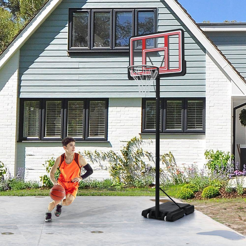 4.76 Ft. to 10 Ft. Black Metal Portable Basketball Hoop Height Adjustment with LED Lights