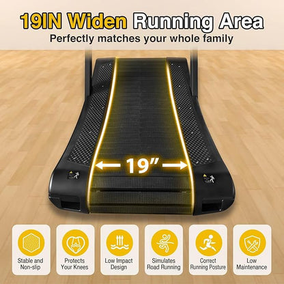Curved Manual Treadmill, Non-Electric Curve Treadmill with 4 Resistance Levels, Self-Generated Air Runner with LCD, Commercial Motorless Treadmills for Home Gym, 450LBS Capacity, Black