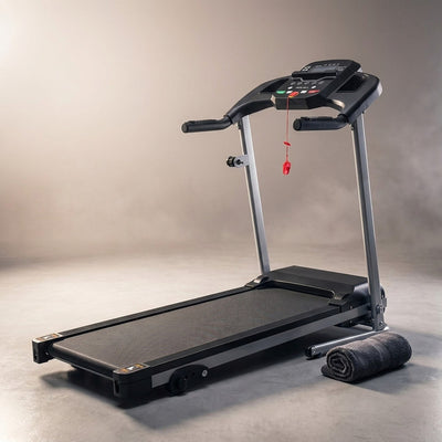 Folding Treadmill with Manual Incline, Fitness Workout Exercise Machine LCD Screen, Shock-Absorbent Running Deck, Device Holder - Black