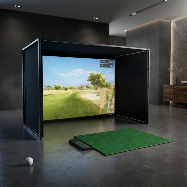 Simbox Golf Simulator Enclosure - 7 Sizes, Pro + Impact Screen and Frame INCLUDES FREE SIDE BARRIERS — Studio Shot