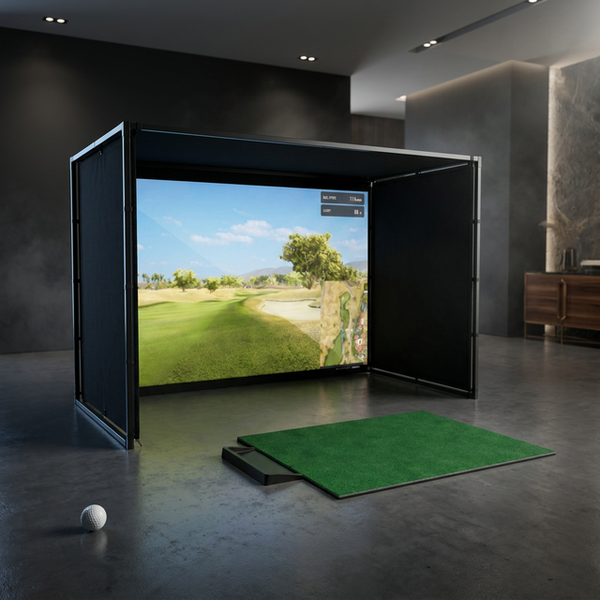 Simbox Golf Simulator Enclosure - 7 Sizes, Pro + Impact Screen and Frame INCLUDES FREE SIDE BARRIERS — Studio Shot
