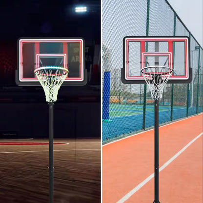 4.76 Ft. to 10 Ft. Black Metal Portable Basketball Hoop Height Adjustment with LED Lights