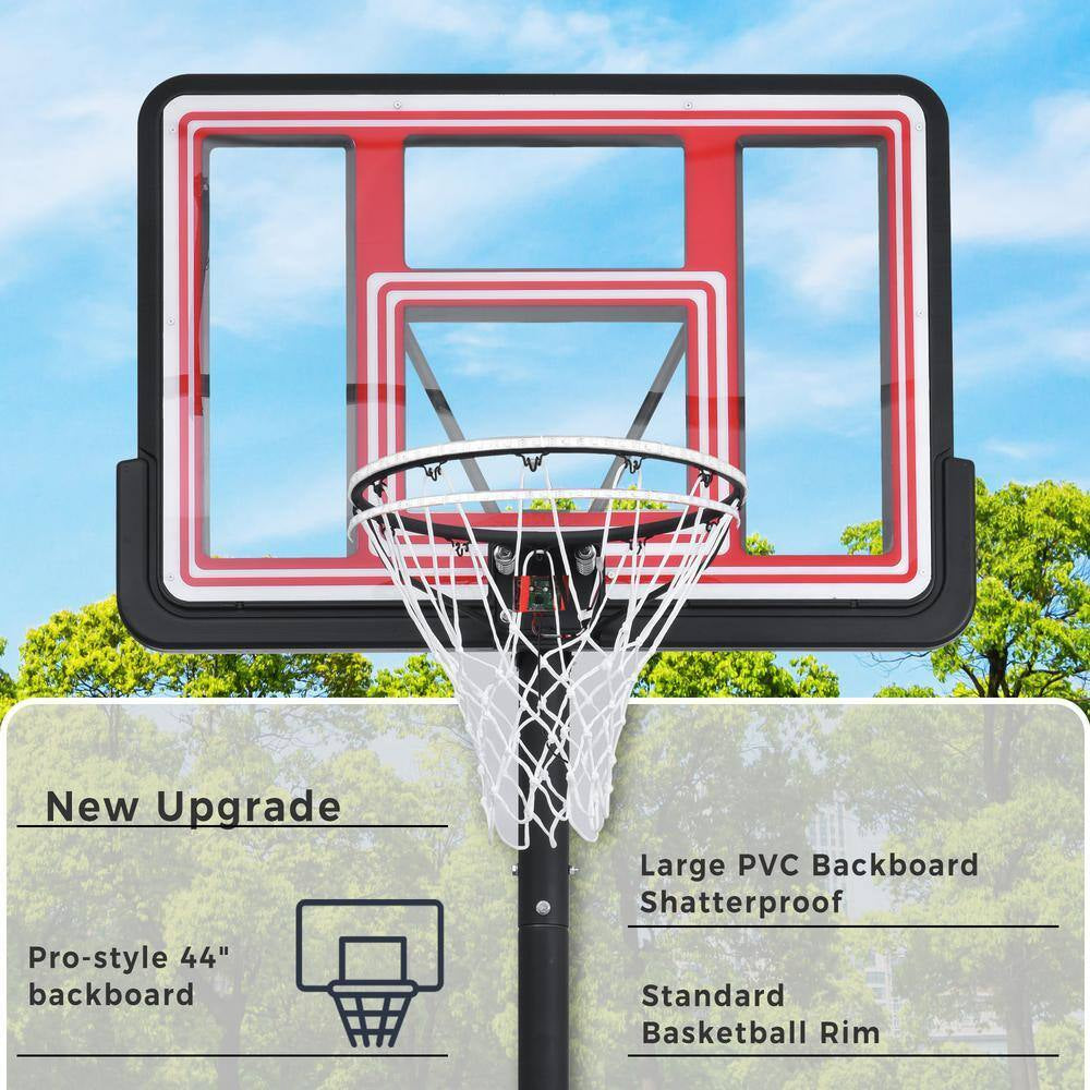 4.76 Ft. to 10 Ft. Black Metal Portable Basketball Hoop Height Adjustment with LED Lights