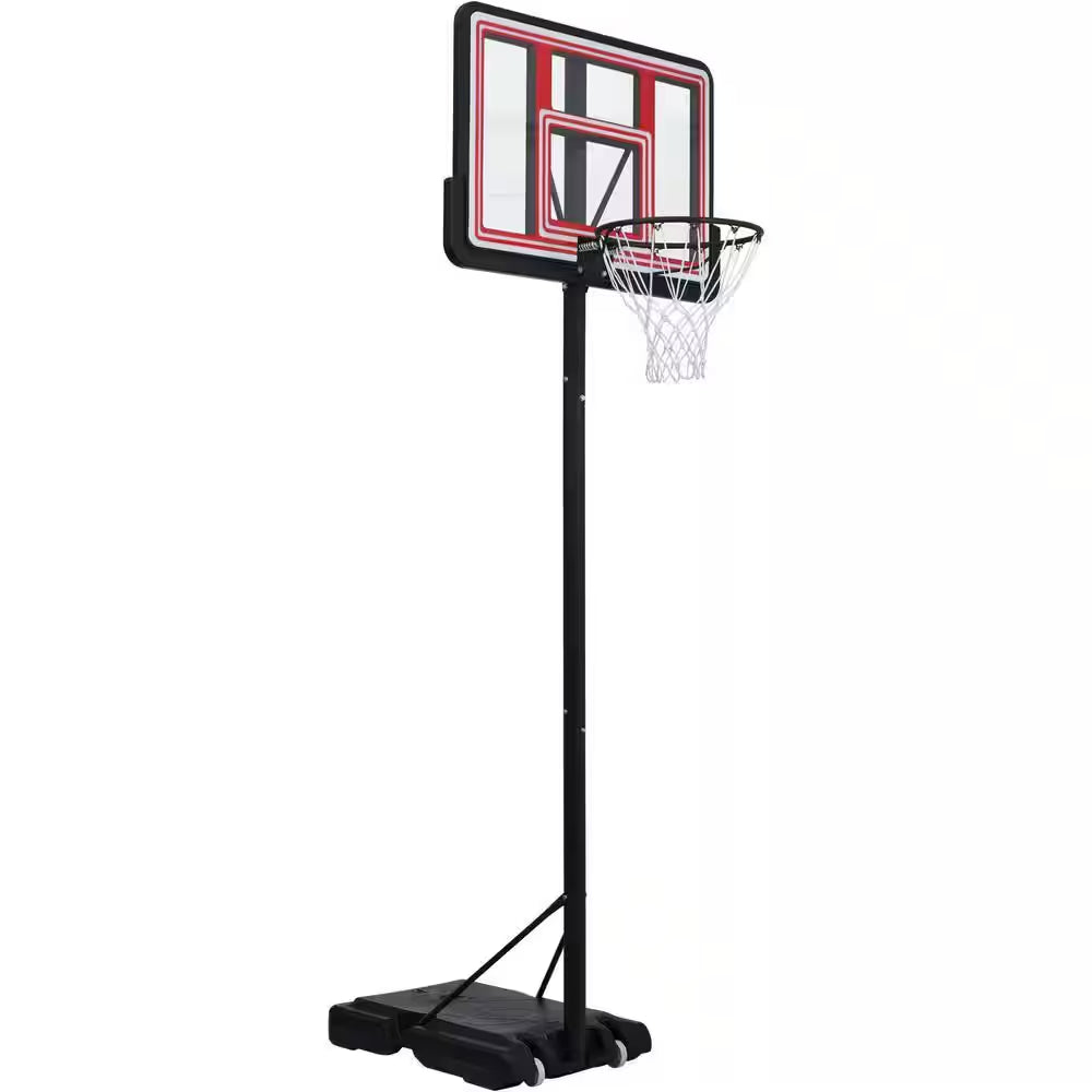 4.76 Ft. to 10 Ft. Black Metal Portable Basketball Hoop Height Adjustment with LED Lights